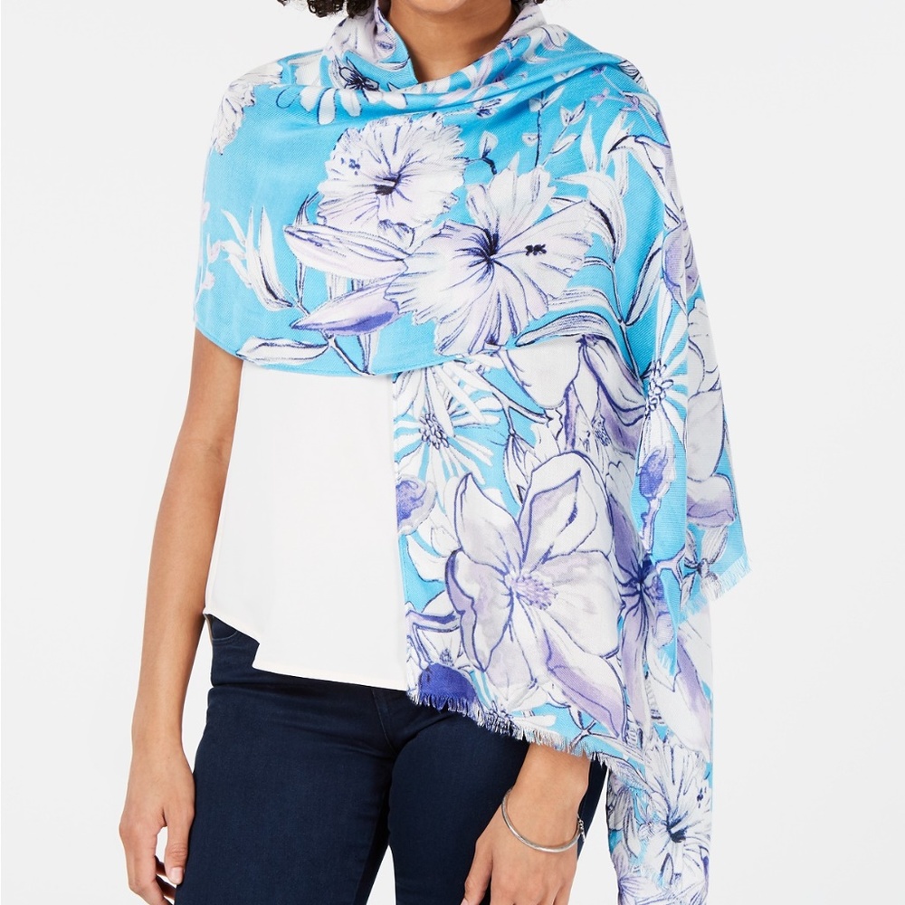 INC Sketched Flowers Floral Pashmina Wrap Scarf